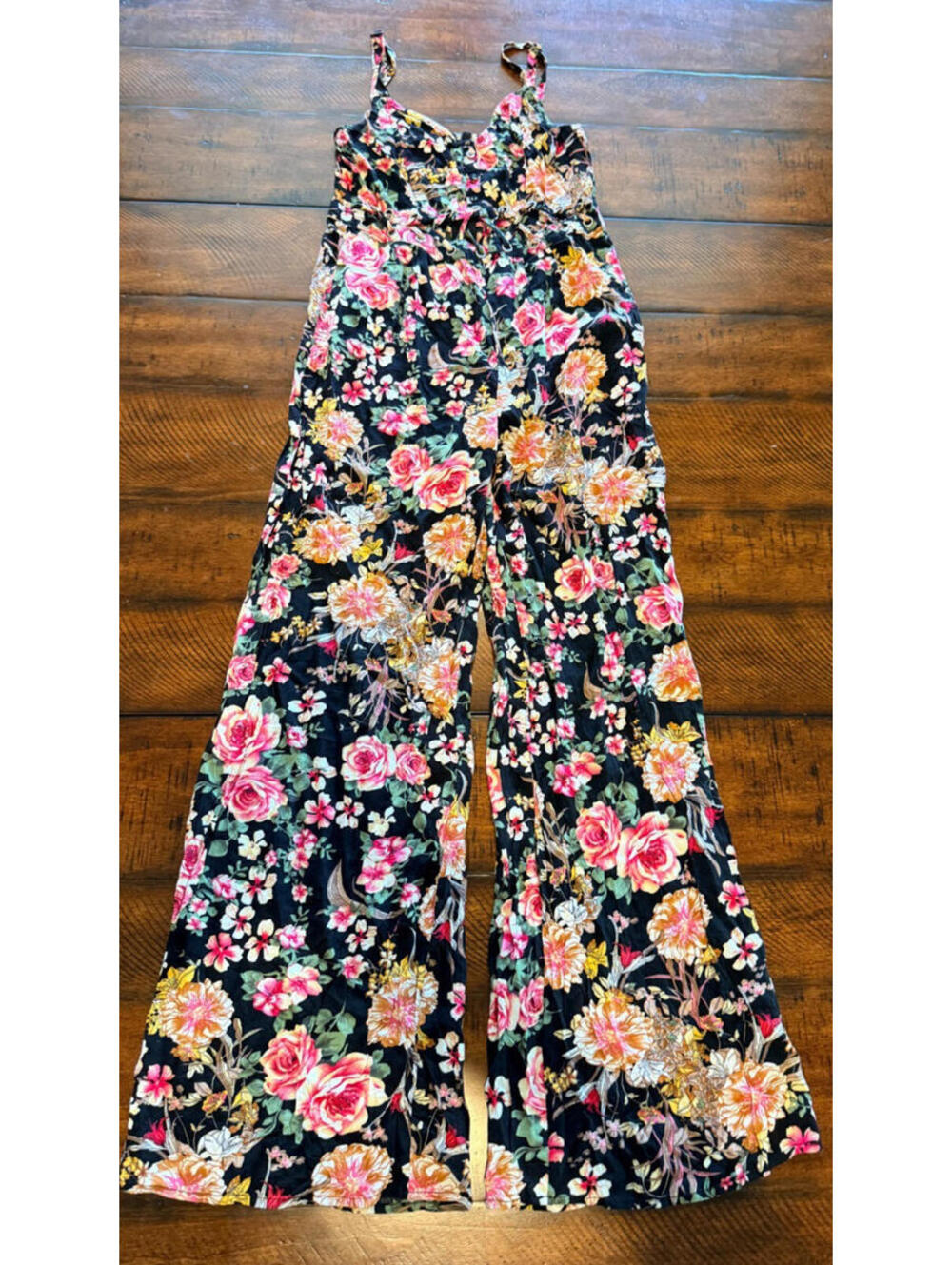 UNIQ Floral Wide Leg Jumpsuit Back Zipper, Size Small